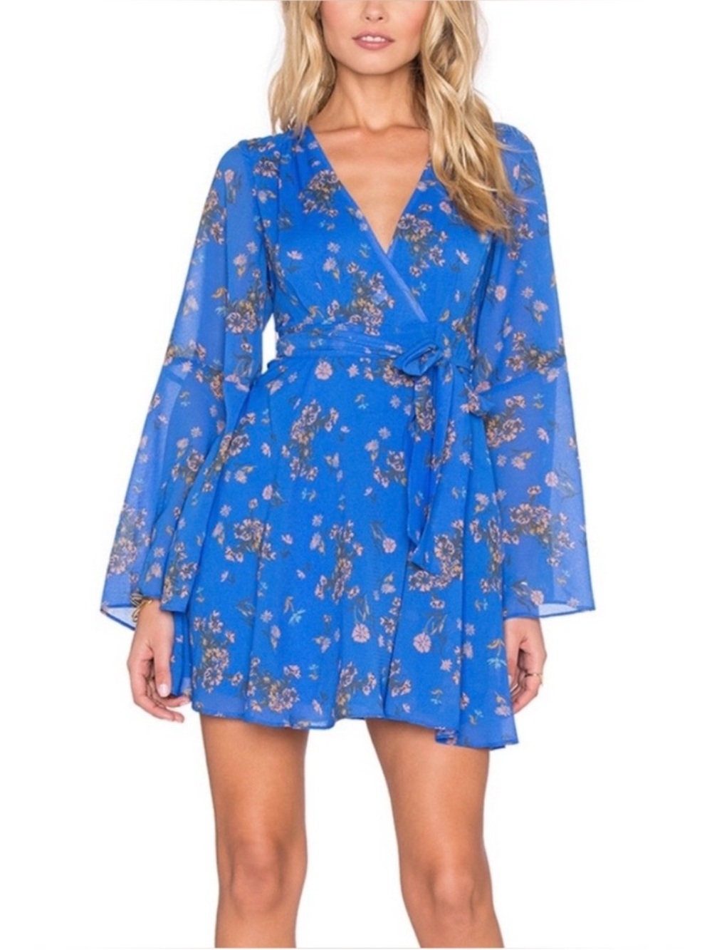Floral Wrap Lilou Mini Floral Dress Royal Blue